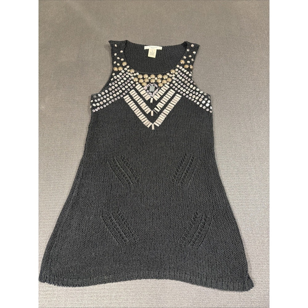 Vertigo Paris Beaded Sequin Open Knit Sleeveless Dress Acrylic Nylon Size Medium